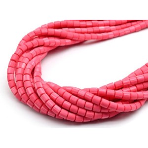 Бусины из каучука цилиндр 6*6мм, цвет розовый, 40см, 63 бусины