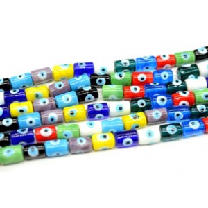 Бусины из муранского стекла "Кузмунчок" цилиндр 10*14мм цвет ассорти, 38см, 26 бусин