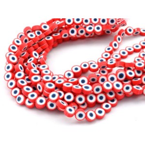 Бусины от сглаза из каучука Африканские круг 10мм, цвет красный, 35см, 38 бусин