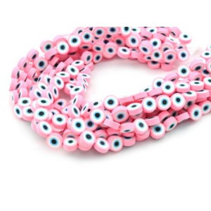 Бусины от сглаза из каучука Африканские круг 10мм, цвет розовый, 36см, 33 бусины