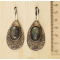 Серьги из лабрадорита (яркий эффект), филигрань, ручная работа, камень овал 18х13мм