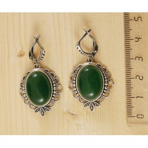 Серьги из кварца (цвет хризопраз) "трилистник", овал 18х13мм, швензы посеребрение