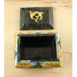 Шкатулка "Роспись ОСЕНЬ" змеевик,ножки и ящерка из бронзы 50*70*55мм