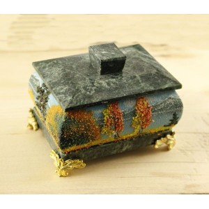 Шкатулка "Роспись ОСЕНЬ" змеевик,ножки из бронзы, ручка-кубик 50*70*55мм