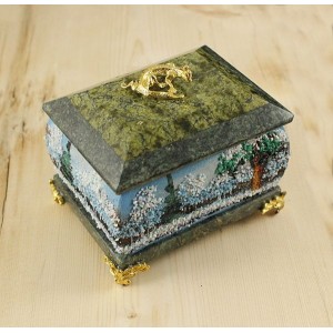 Шкатулка с рисунком ЗИМА, ножки и ящерка из металла 70*90*75мм