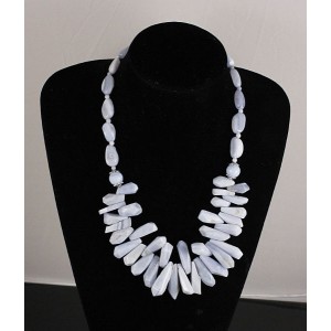 Колье из агата голубого (сапфирин) 50см, длинные капли + мятый овал + шарик 4мм