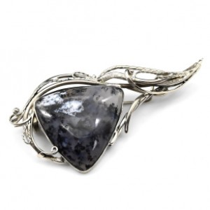 Брошь агат моховой  65*33мм.