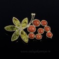 Брошь змеевик и авантюрин "Виноград" 50*60мм.