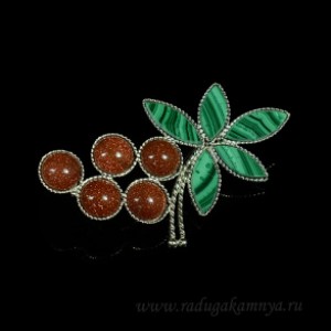 Брошь малахит, авантюрин "Виноград", 60*35мм