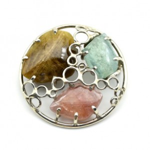 Брошь с турмалином и аквамарином 36мм.