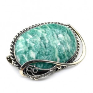 Брошь с амазонитом 39*29мм.