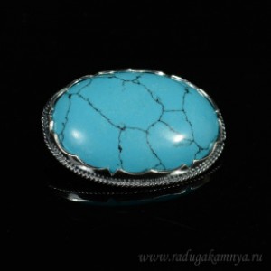 Брошь бирюза (имитация) в мельхиоре 44*34мм.