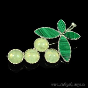 Брошь малахит, пренит "Черемуха", 54*30мм.