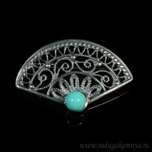 Брошь из майорки в мельхиоре, цвет голубой 37*23мм.