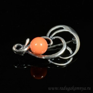 Брошь майорка в мельхиоре цвет оранжевый 33*20мм.