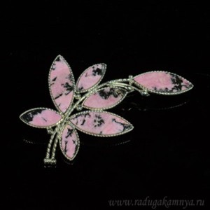 Брошь родонит "Веточка" большая, 62*36мм., 2.