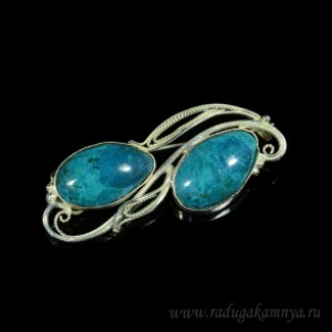 Брошь из хризоколлы в посеребрении 55*23мм.