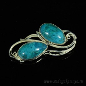 Брошь из хризоколлы в посеребрении 59*35мм.