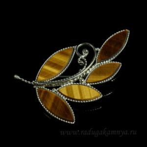 Брошь тигровый глаз "Веточка" малая, 52*30мм., м3