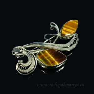 Брошь тигровый глаз 56*29мм. Брошь тигровый глаз 56*29мм.