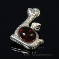 Брошь с янтарём в посеребрении "дракоша" 20*27мм коньячный