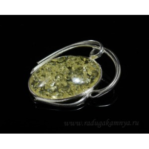 Брошь с янтарём в посеребрении овал 32*46мм лимонный