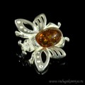 Брошь с янтарём в посеребрении пчёлка 31*27мм св.коньячный