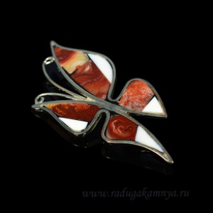 Брошь мозаика "Бабочка" из яшмы и кахолонга, 62*28мм.