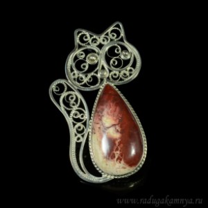 Брошь яшма " Кот ", 47*76мм.