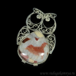 Брошь яшма " Сова ", 48*75мм.