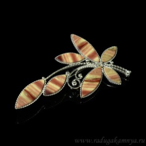 Брошь яшма уральская "Веточка" большая, 67*37мм., 1