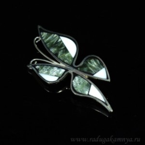 Брошь мозаика "Бабочка" из серафинита и кахолонга, 56*24мм