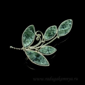 Брошь серафинит "Веточка" малая, 55*32мм., м1
