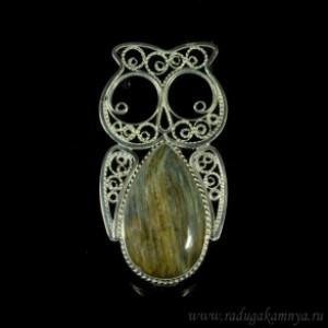 Брошь кианит " Сова ", 37*71мм.