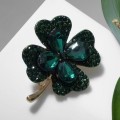 Брошь "Клевер" на удачу, цвет изумрудный, цвет золотистый