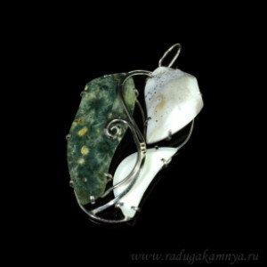 Кулон из яшмы океанической и агата мохового, 55*80мм