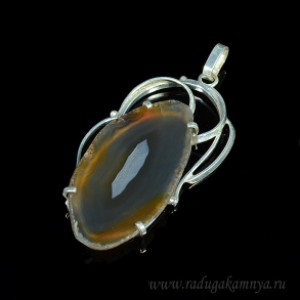 Кулон с агатом в посеребрении 32*54мм
