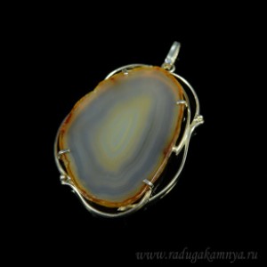 Кулон с агатом в посеребрении 44*64мм