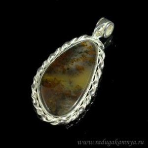 Кулон с агатом моховым в посеребрении грация 26*47мм