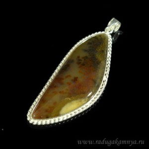Кулон с агатом моховым в посеребрении русалка 29*74мм