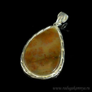 Кулон с агатом моховым посеребренный капля (косичка) 32*52мм