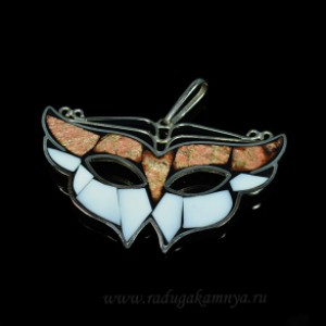 Кулон мозаика "Маска" из авантюрина и кахолонга, 60*38мм.