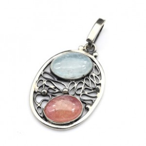 Кулон турмалин с аквамарином 22*28мм.