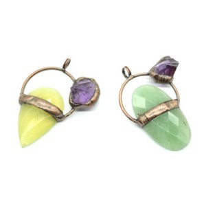 Кулон с нефритом, аметистом в оправе цвет медь 35*50мм