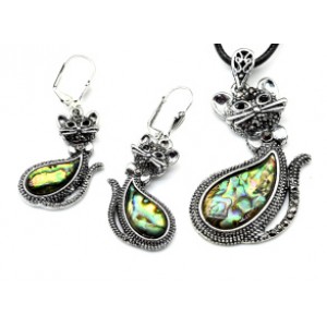 Комплект из перламутра гелиотис Кулон, серьги кот 35*48мм, 24*31мм, 46см