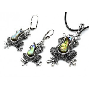 Комплект из перламутра гелиотис Кулон, серьги лягушка 36*50мм, 25*35мм, 46см