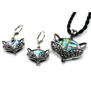 Коплект из перламутра гелиотис Кулон, серьги лиса 38*32мм, 25*20мм, 47см