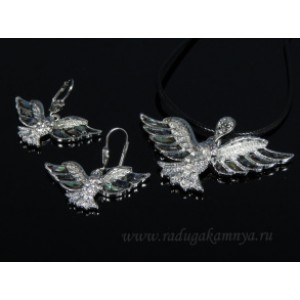 Набор из перламутра гелиотис Кулон, серьги орел 60*30мм, 40*20мм, 48см