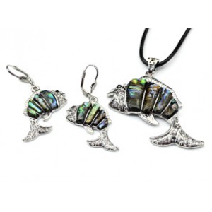 Набор из перламутра гелиотис Кулон, серьги рыбка со стразами 53*50мм, 35*27мм, 46см