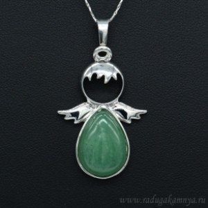 Кулон Ангел (капля) 25*37мм из кварца (имитация нефрита)
